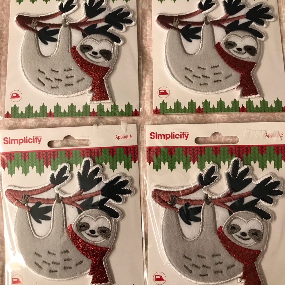 Simplicity Gray & Red Sloth Iron-On Appliqués (Set of 4) jean hat